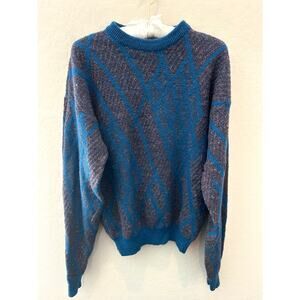 CHRISTIAN DIOR | Vintage Wool Blend Sweater Blue Geometric Pattern | XL